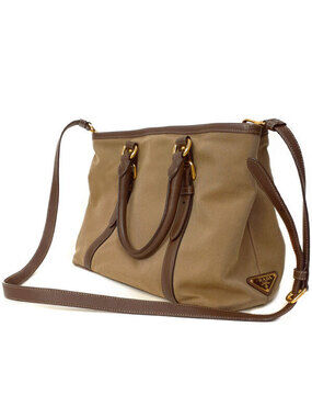 Prada Jacquard canvas Logo brown Handbag 2Way